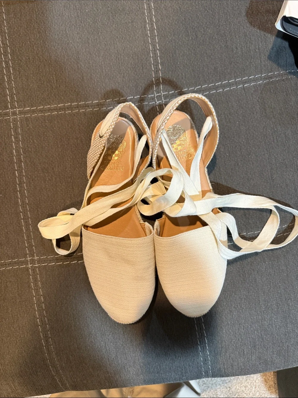 Vince Camuto Cream Lace-Up Espadrille Flats